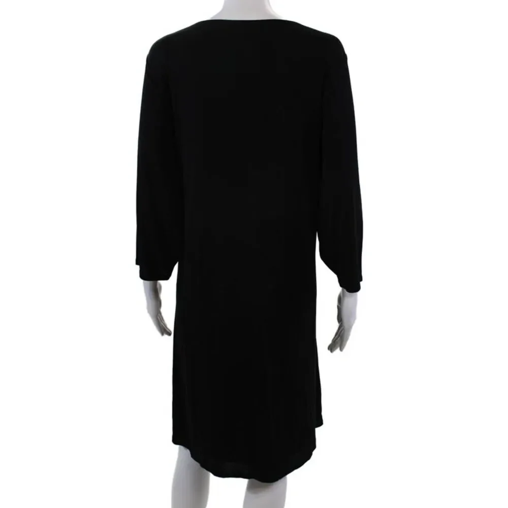 Eileen Fisher Women's Cowl Neck Short Sleeves Mini Shift Dress Black Size 2X